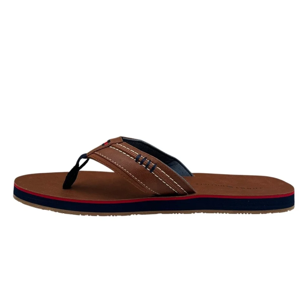Tommy‎ Hilfiger Mens Destino Thong Sandal Size 13 Brown Faux Leather Flexible